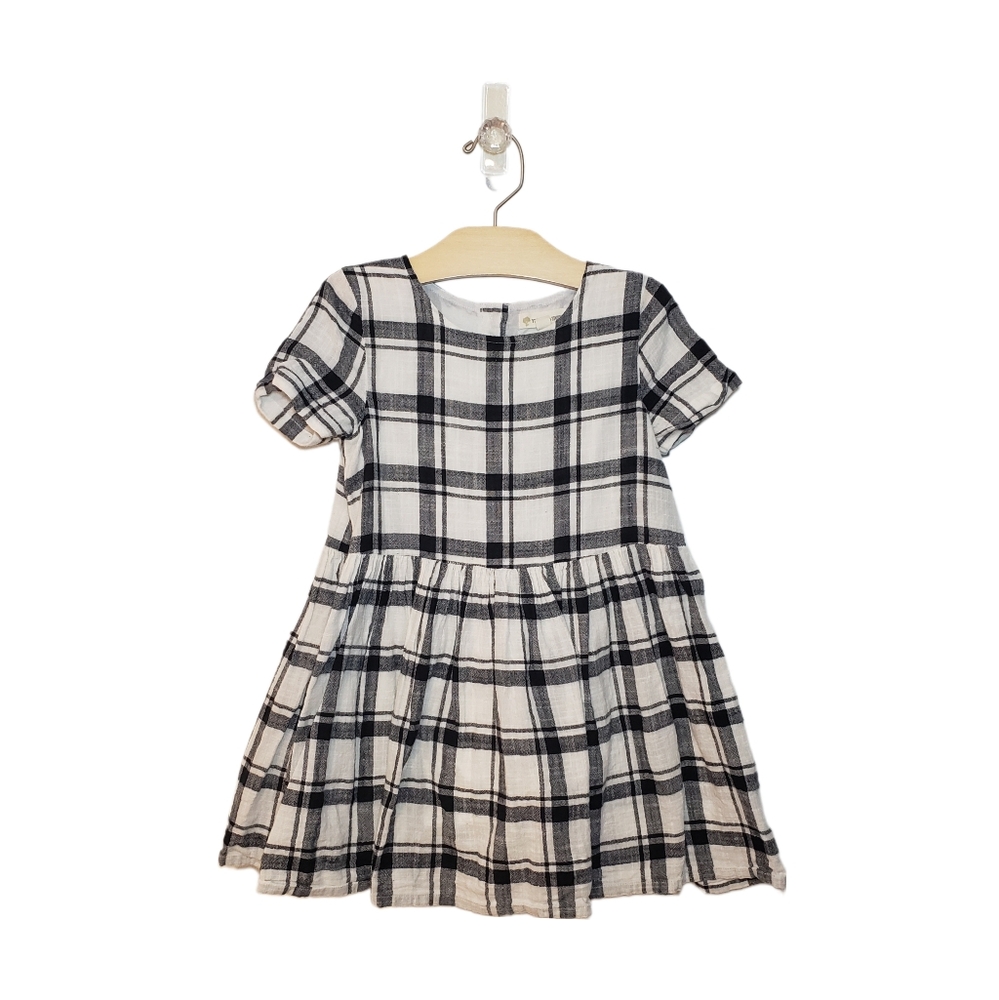 Nordstrom Tucker & Tate Size 5 Black & White Plaid Short Sleeve Cotton Dress